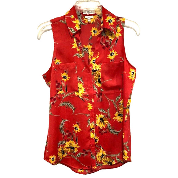Express Potofino - colorful red women's S/P floral sleeveless shirt / blouse - Picture 1 of 4